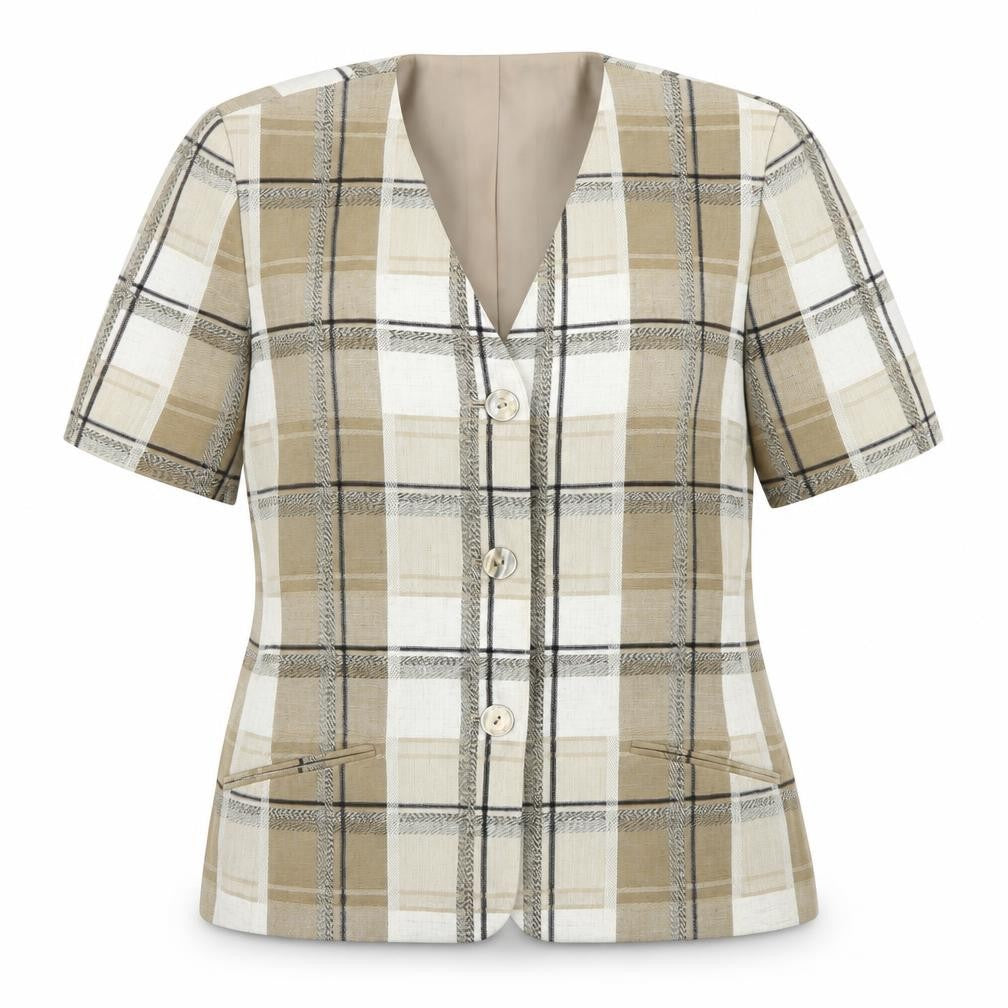 Marks & Spencer Womens Beige Plaid  Jacket Blazer Size 12