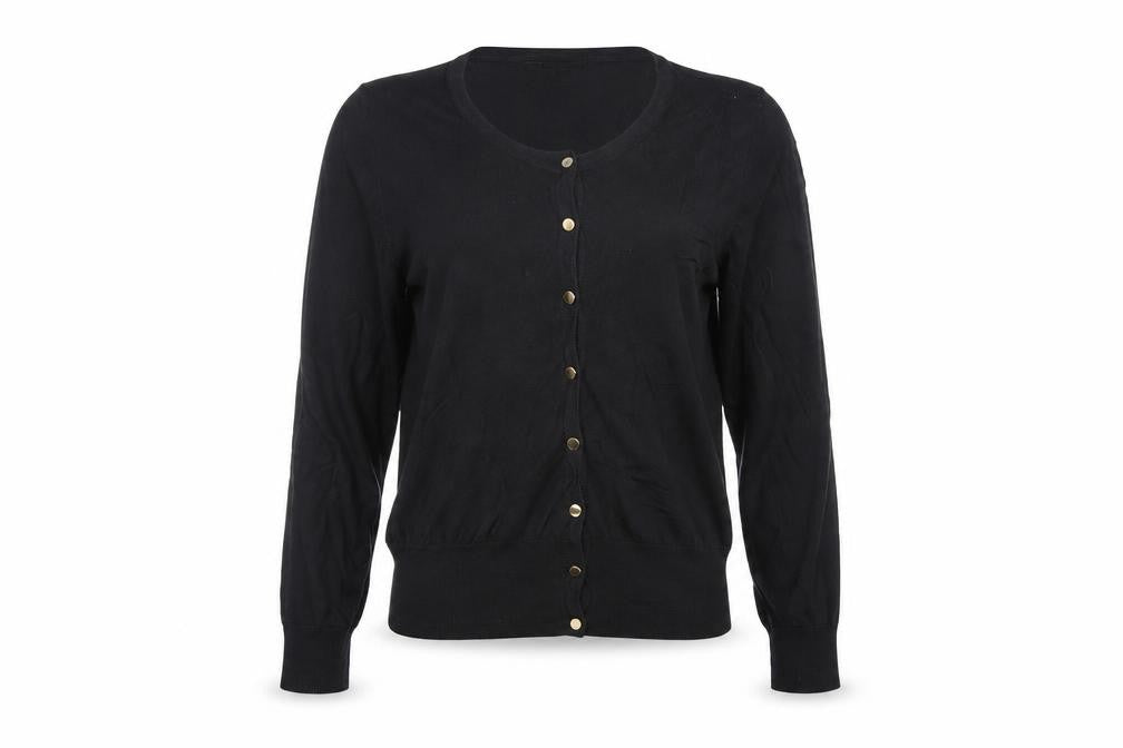 Front view of Incorporatewear women’s black cardigan jumper, size XS
