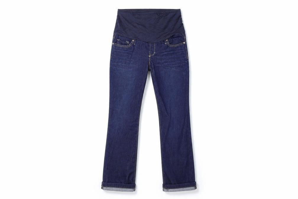 Front view of Long &Learn women’s blue denim bootcut jeans, size UK 27, 28-inch leg