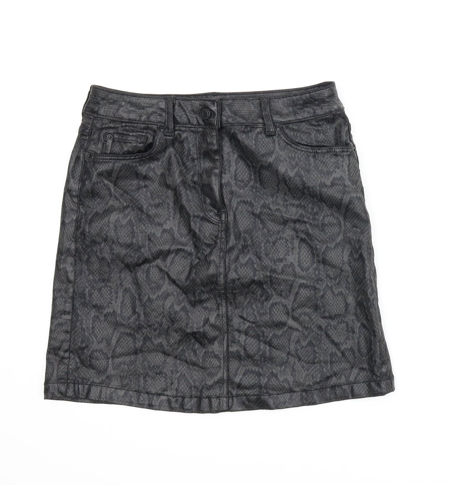 M&S Womens Grey Animal Print  A-Line Skirt Size 8  - Snake print