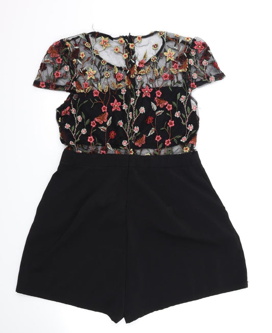 in vogue Paris  Womens Black Floral  Playsuit One-Piece Size L