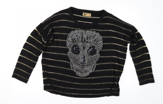 katsui Womens Black Striped   Jumper Size M  - Skull