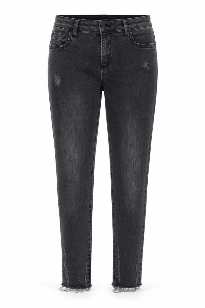 Front view of Denim & Co. women’s black denim skinny jeans, size UK 12, 27-inch leg
