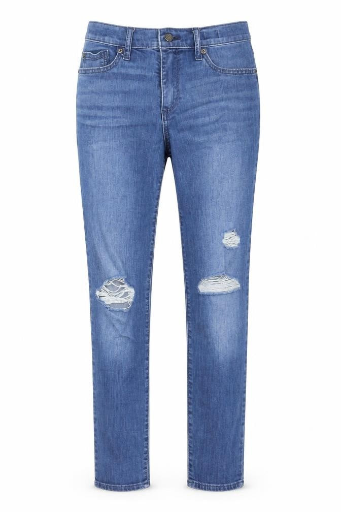 Front view of Gap women’s blue denim skinny jeans, size UK 27, in, 26-inch leg