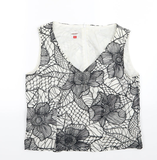 FSR Womens White Floral Woven Basic Blouse Size 14