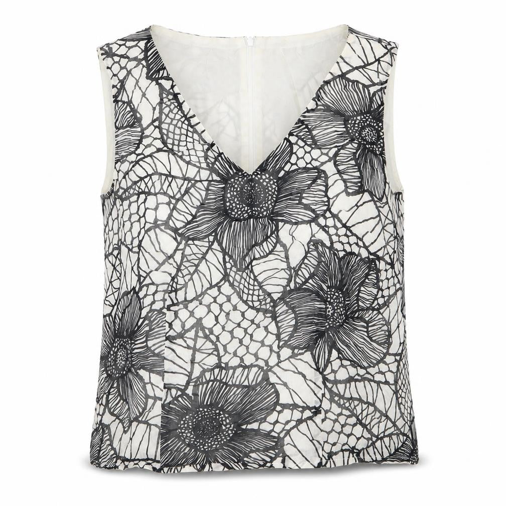Front view of FSR women’s white floral woven basic blouse, size UK 14