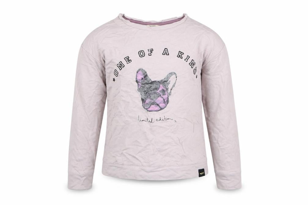 Front view of River Island girls’ pink jersey pullover sweatshirt, size 4-5, years - pug