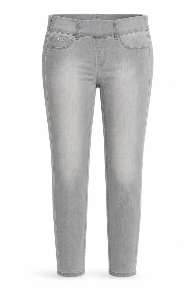 Front view of Stradavarius women’s grey houndstooth straight jeans, size UK 4, 30-inch leg
