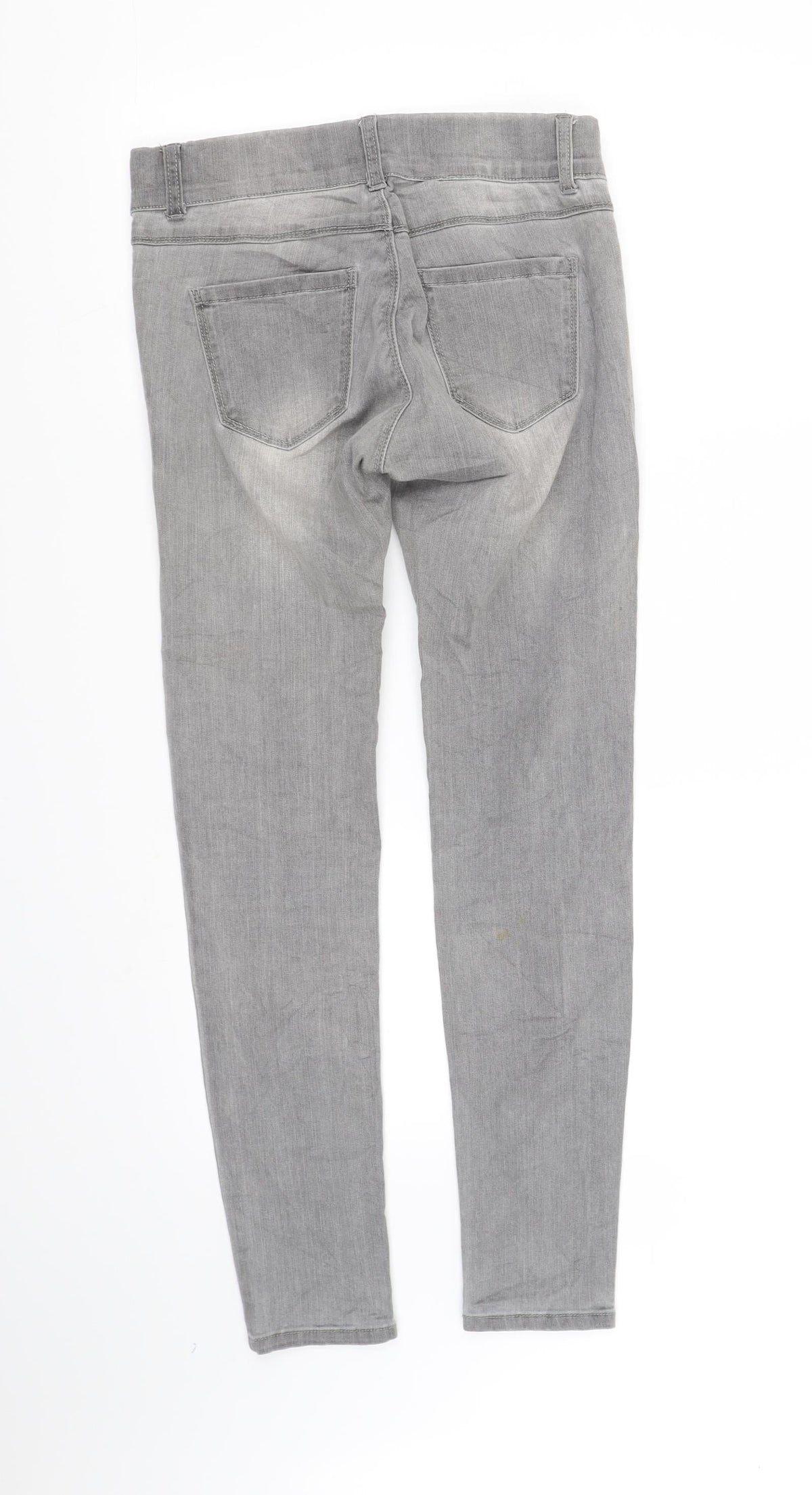 Back view of Stradavarius women’s grey houndstooth straight jeans, size UK 4, 30-inch leg