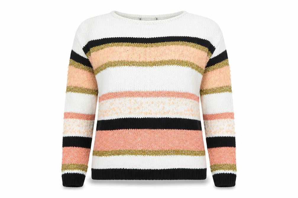 Front view of Marks & Spencer women’s orange striped jumper, size S