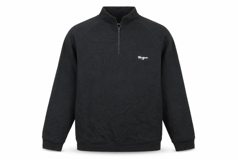 Front view of Rogue men’s black henley jumper, size L