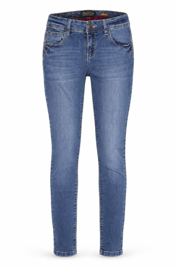 Front view of house of denim women’s blue skinny jeans, size UK 26, in, 23-inch leg - zip ankles