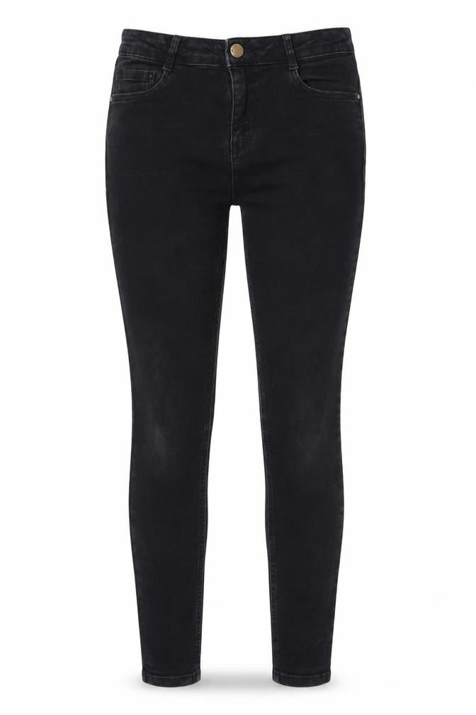 Front view of Dorothy Perkins women’s black skinny jeans, size UK 12, 23-inch leg
