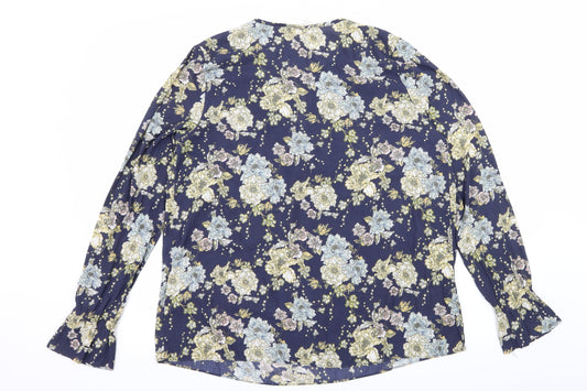 H&M Womens Blue Floral  Basic Blouse Size 12