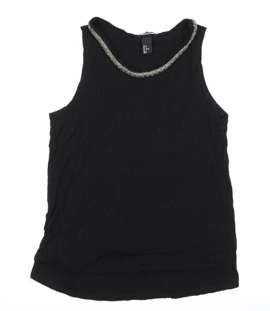H&M Womens Black  Jersey Basic Tank Size M  - Embellished Neckline
