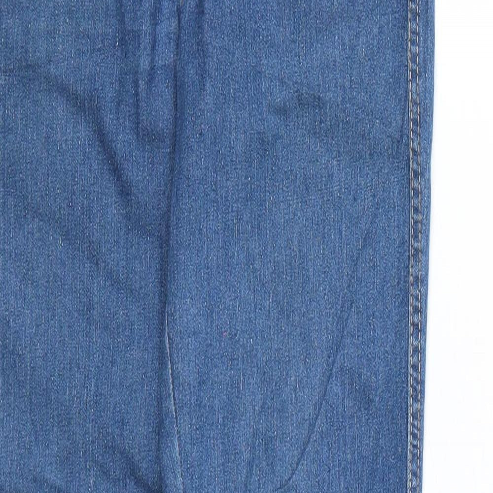 Close-up detail of &Denim women’s blue straight jeans, size UK 8, 32-inch leg