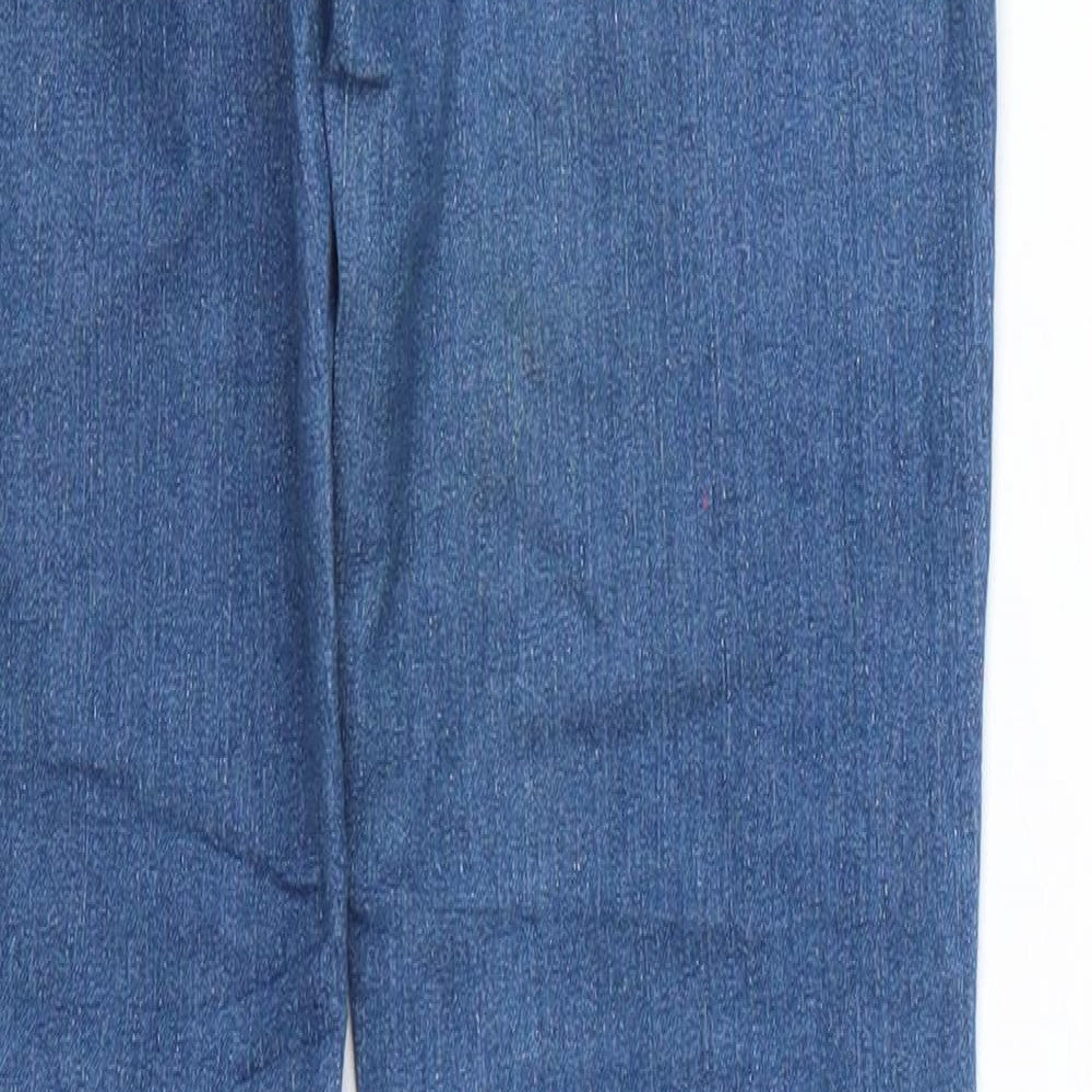 Brand and care label for &Denim women’s blue straight jeans, size UK 8, 32-inch leg