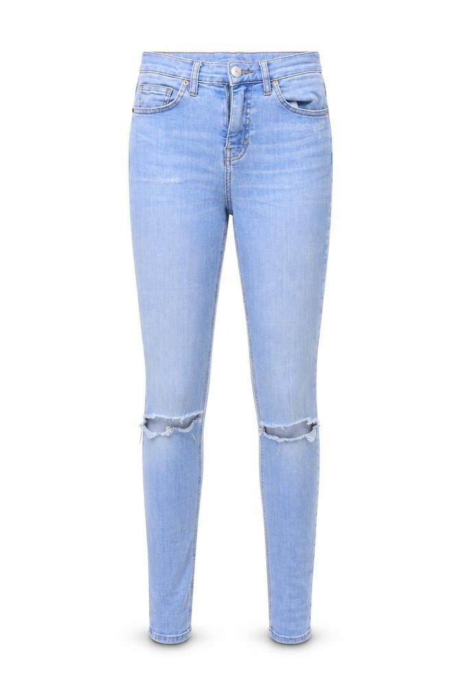 Front view of Topshop women’s blue skinny jeans, size UK 28, 30-inch leg
