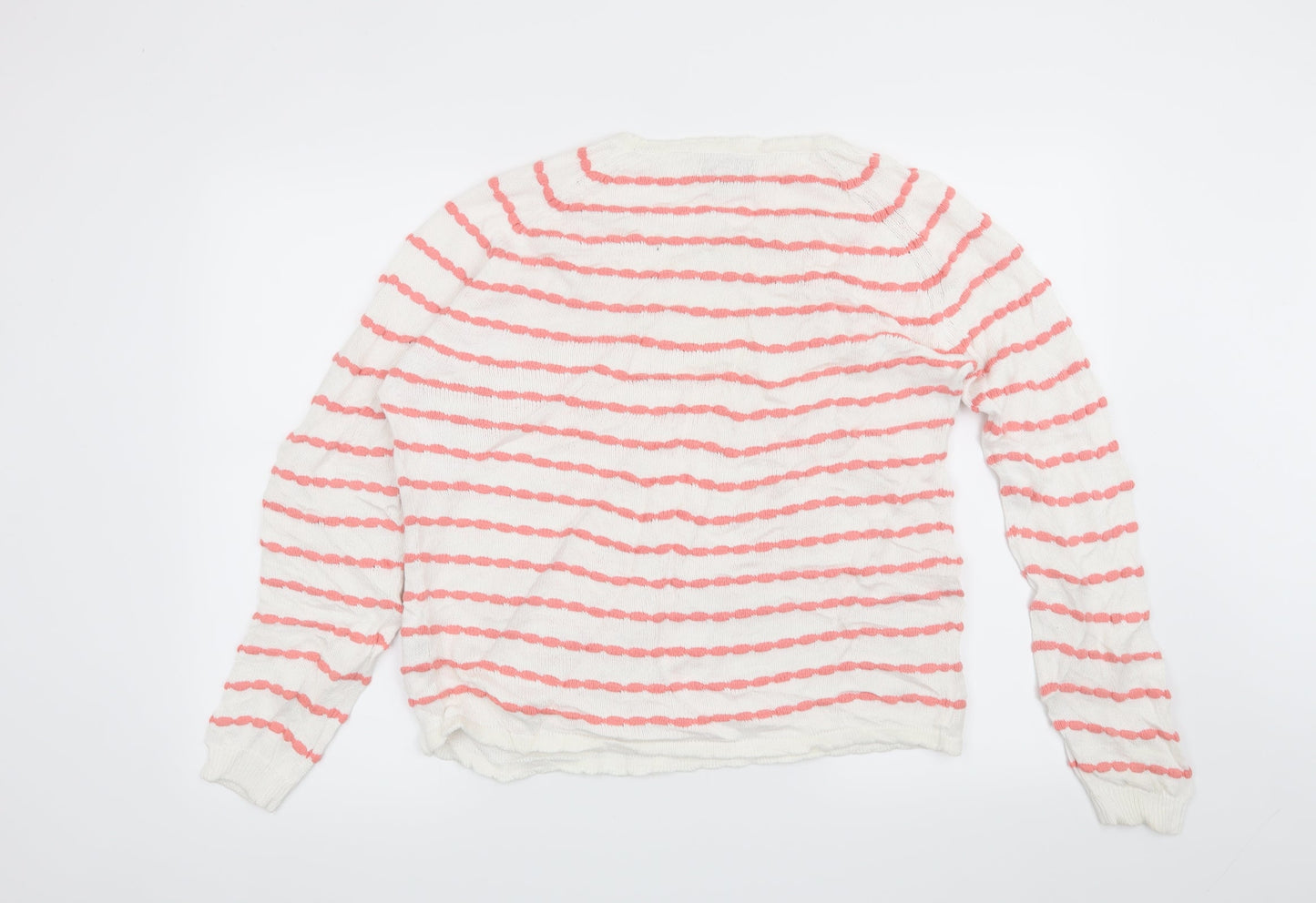 Soon Womens White Striped  Pullover Jumper Size 14