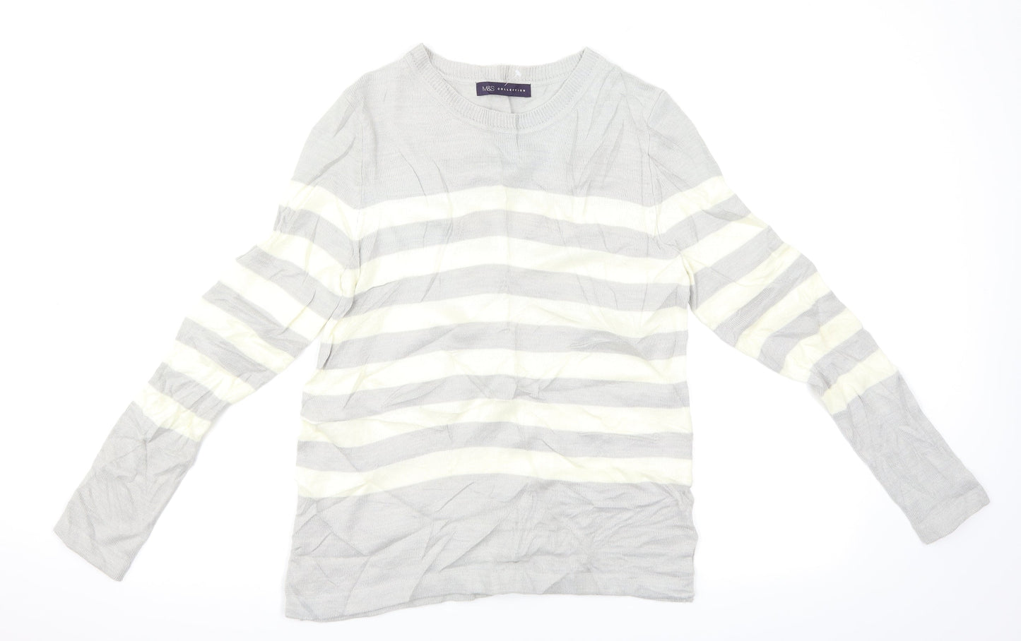 M&S Womens Grey Striped  Pullover Jumper Size 10