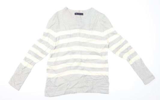 M&S Womens Grey Striped  Pullover Jumper Size 10