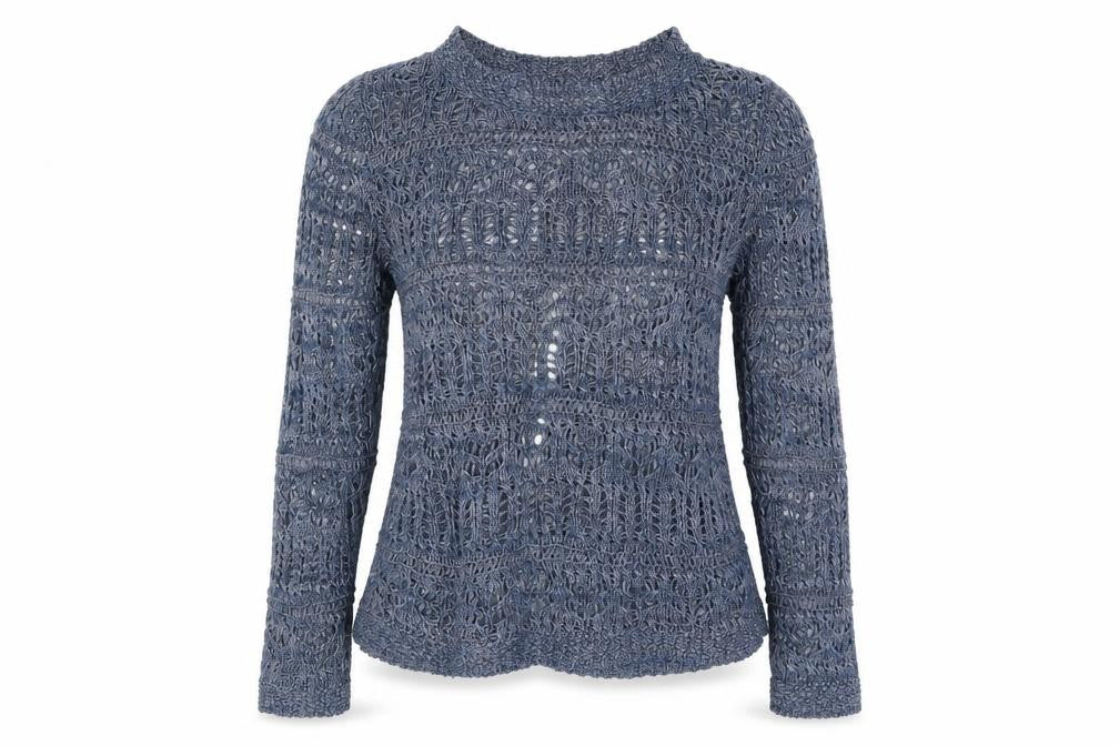 Front view of Marks & Spencer women’s blue wrap jumper, size UK 10