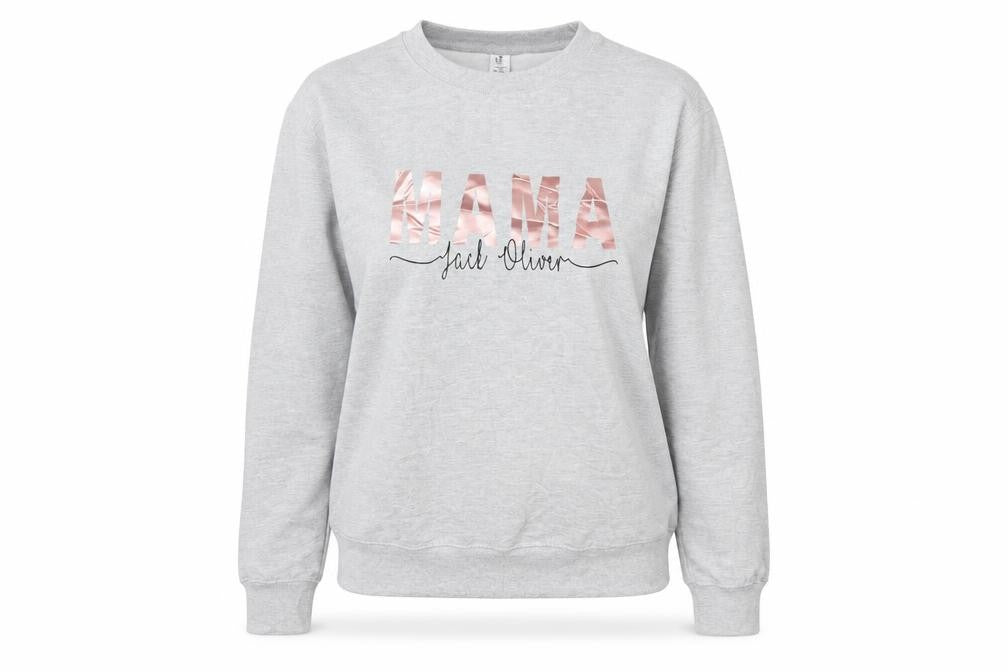Front view of Awdis women’s grey pullover sweatshirt, size M