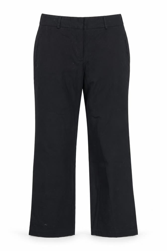 Front view of Marks & Spencer women’s black rayon dress pants trousers, size UK 12, 27-inch leg