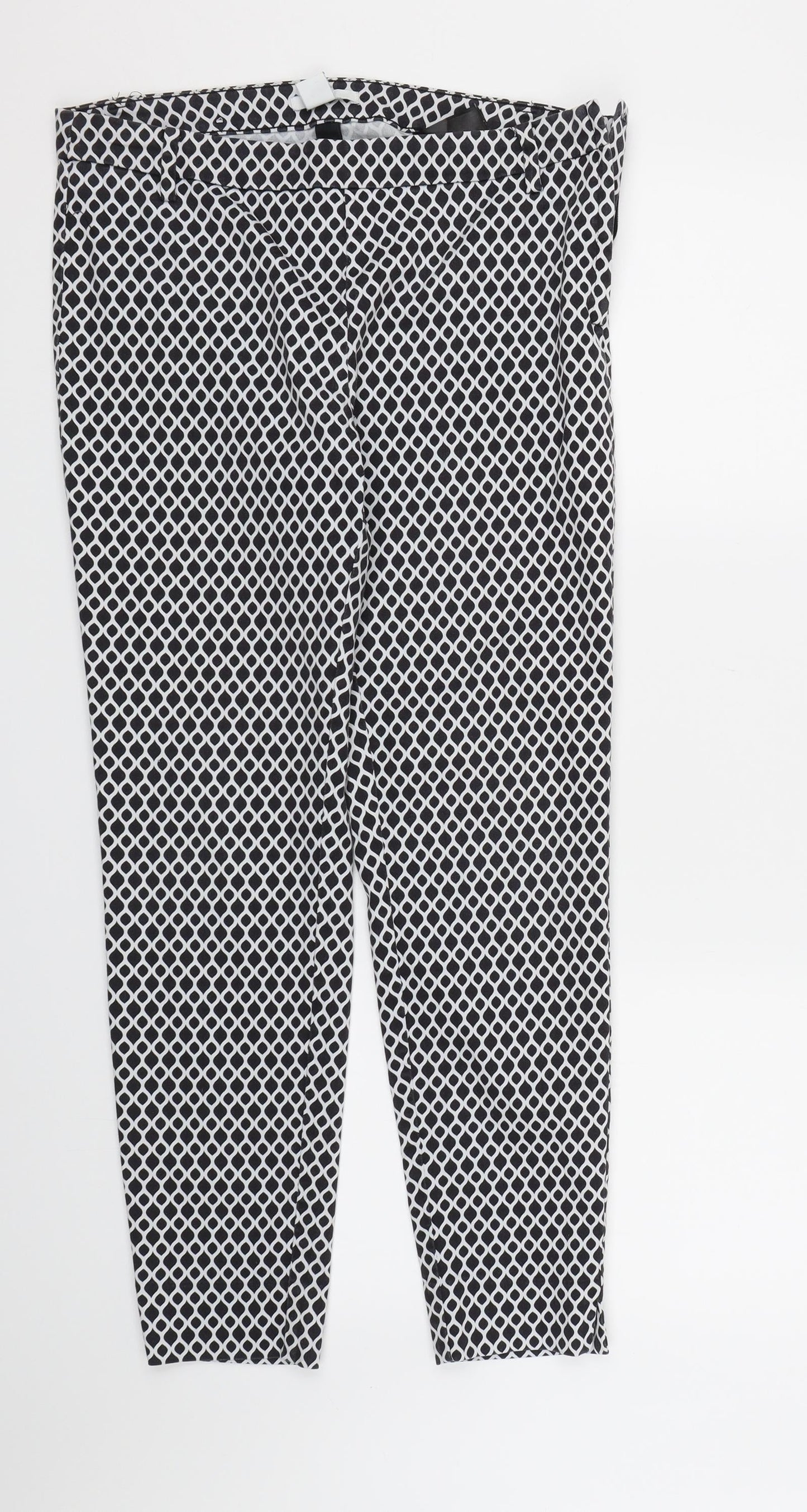 H&M Womens Black Geometric Canvas Trousers  Size 10 L26 in