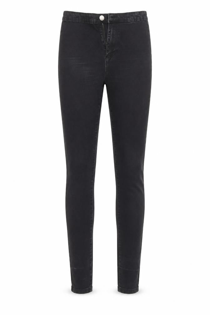 Front view of Denim & Co. women’s black denim skinny jeans, size UK 10, 29-inch leg