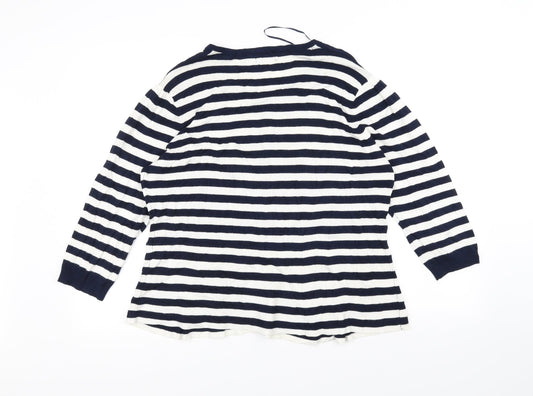 M&Co Womens Blue Striped Knit Cardigan Jumper Size 18