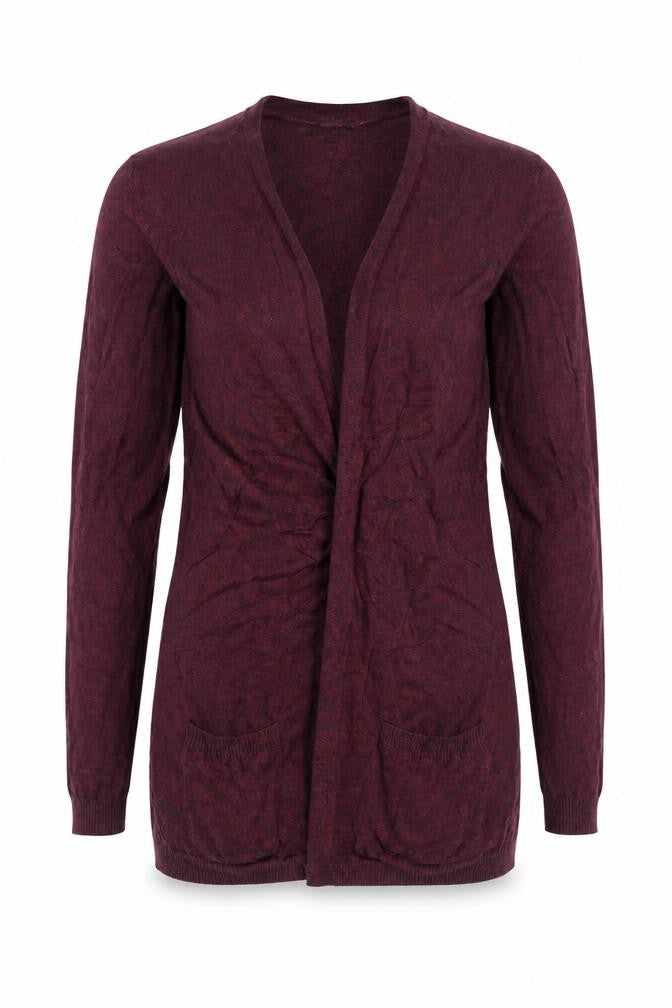 Front view of New Look women’s red cardigan jumper, size UK 8
