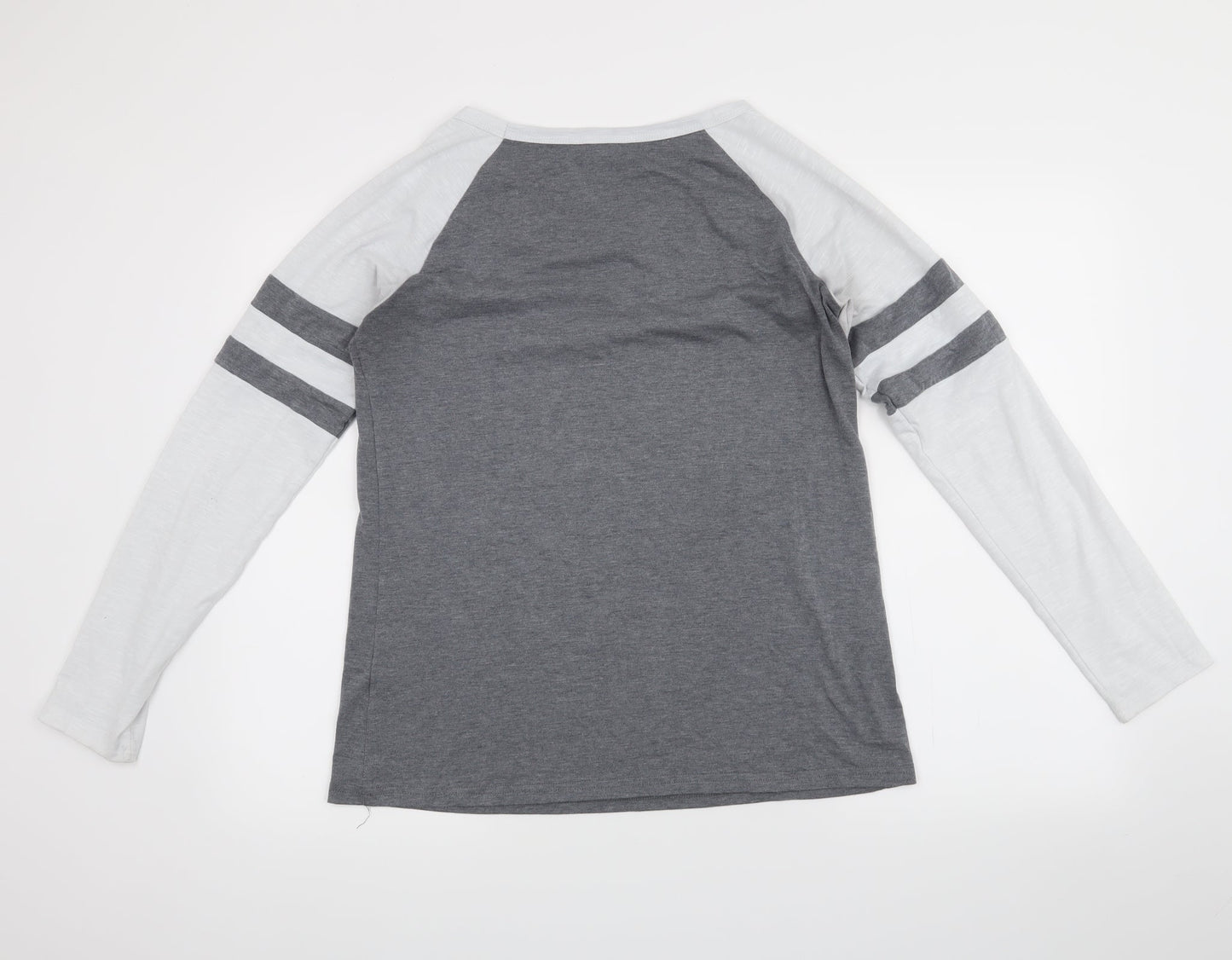 Yoins Womens Grey   Basic Blouse Size 6  - stripes on sleeves