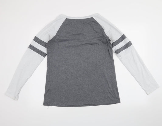 Yoins Womens Grey   Basic Blouse Size 6  - stripes on sleeves