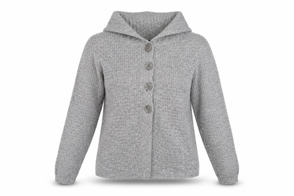 Front view of Debenhams women’s grey cardigan jumper, size UK 12