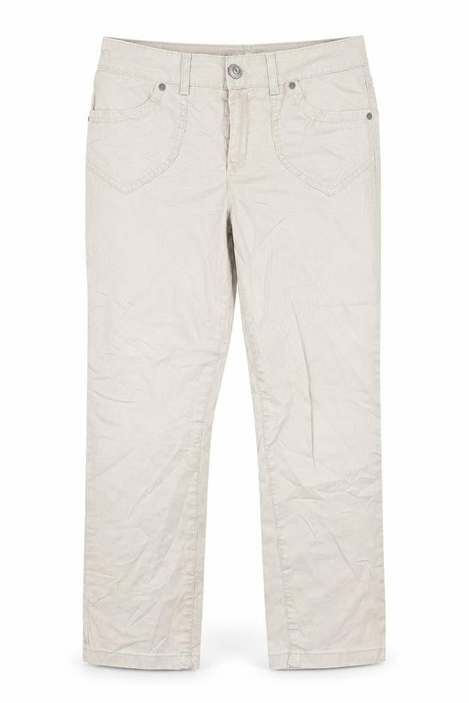 Front view of Rocks women’s beige cropped jeans, size L, 23-inch leg