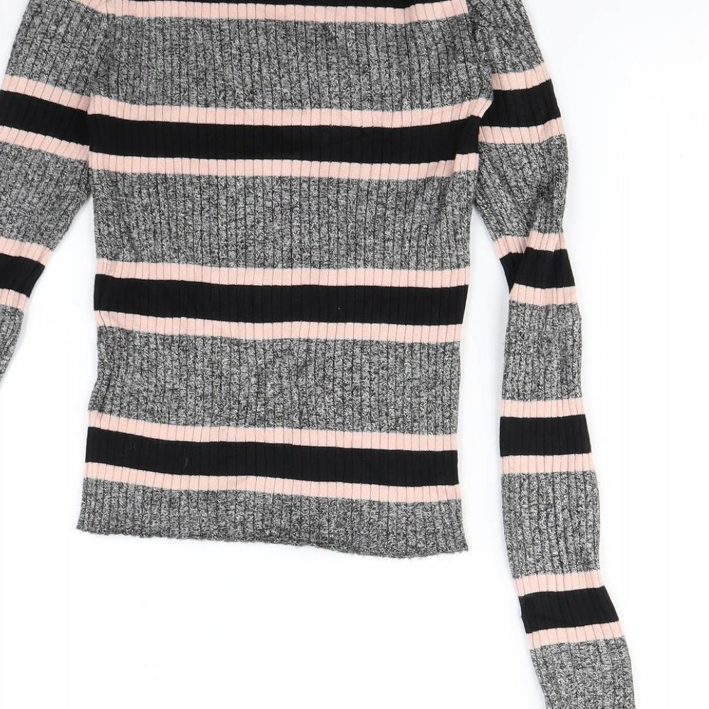 H&M Womens Grey Striped  Basic T-Shirt Size XS