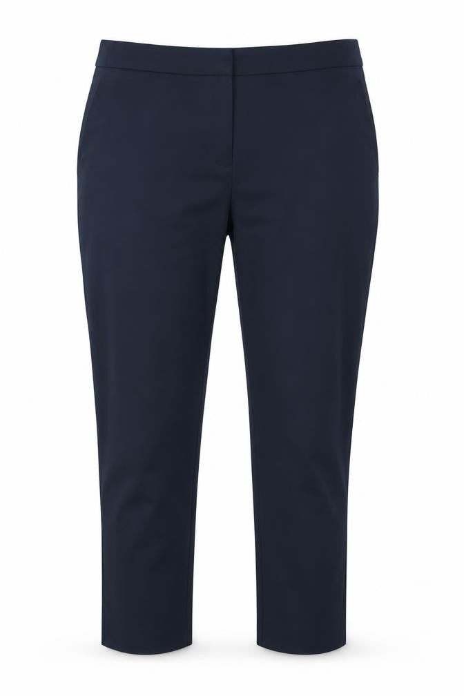 Front view of H&M women’s blue trousers, size UK 6, 25-inch leg