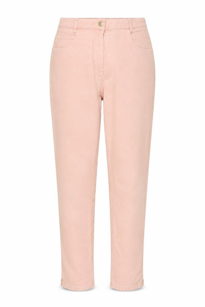Front view of Pantalon Chameleon women’s pink straight jeans, size UK 12, 27-inch leg - salmon