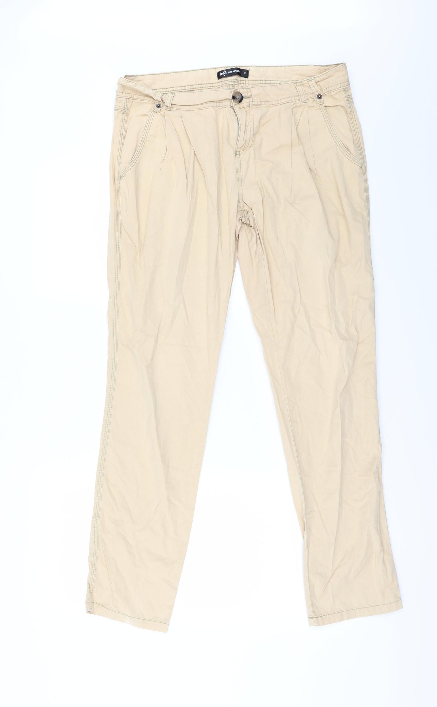 Internacionale Womens Beige   Capri Trousers Size 12 L28 in - Zip