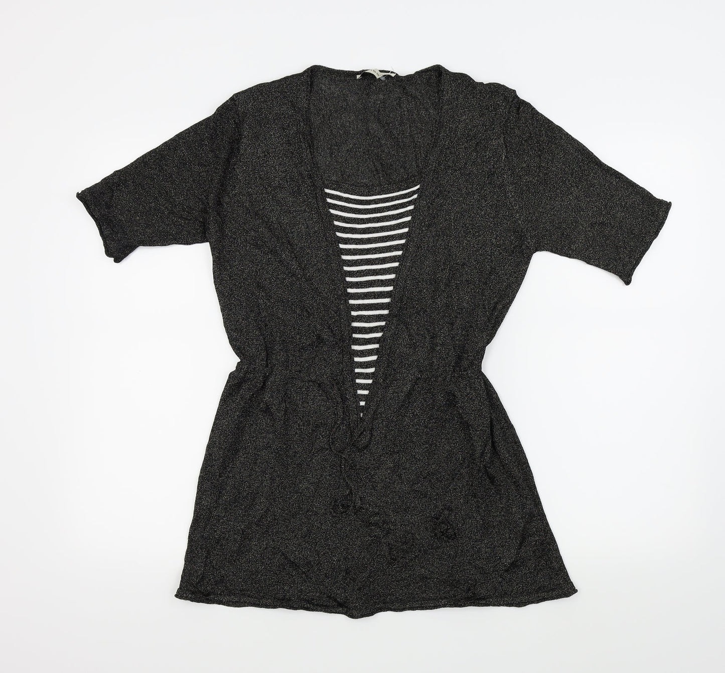 BASSINI Womens Black   Basic Blouse Size S  - Gold Metallic