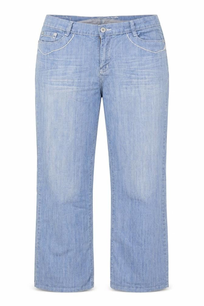 Front view of rping women’s blue denim straight jeans, size UK 40, in, 30-inch leg