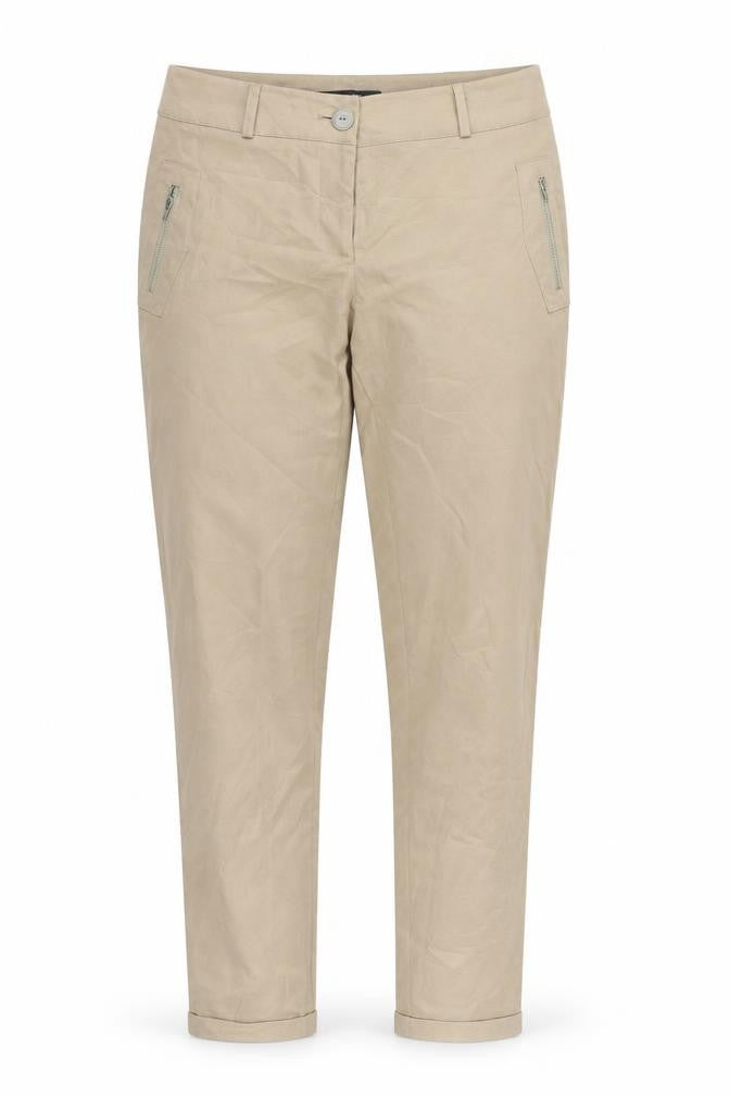 Front view of Pretty Girl women’s brown chino trousers, size L, 27-inch leg