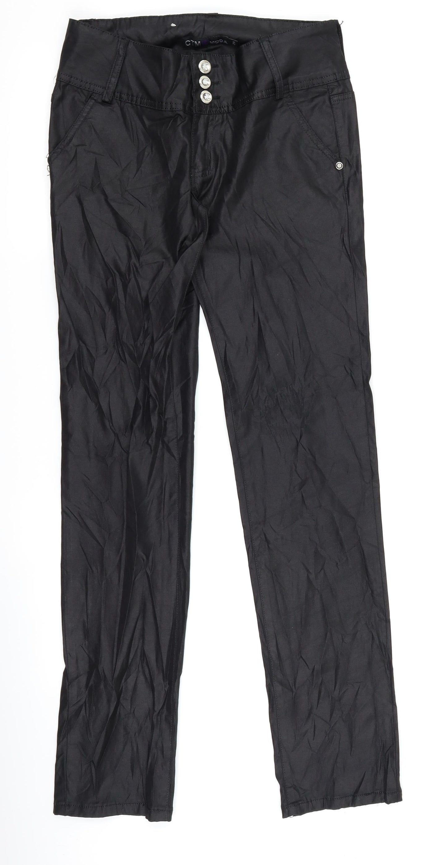 CTM moda Womens Black   Trousers  Size 29 in L30 in - Wet Look