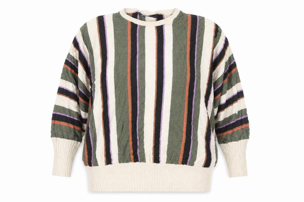 Front view of Marks & Spencer women’s multicoloured striped knit jumper, size L