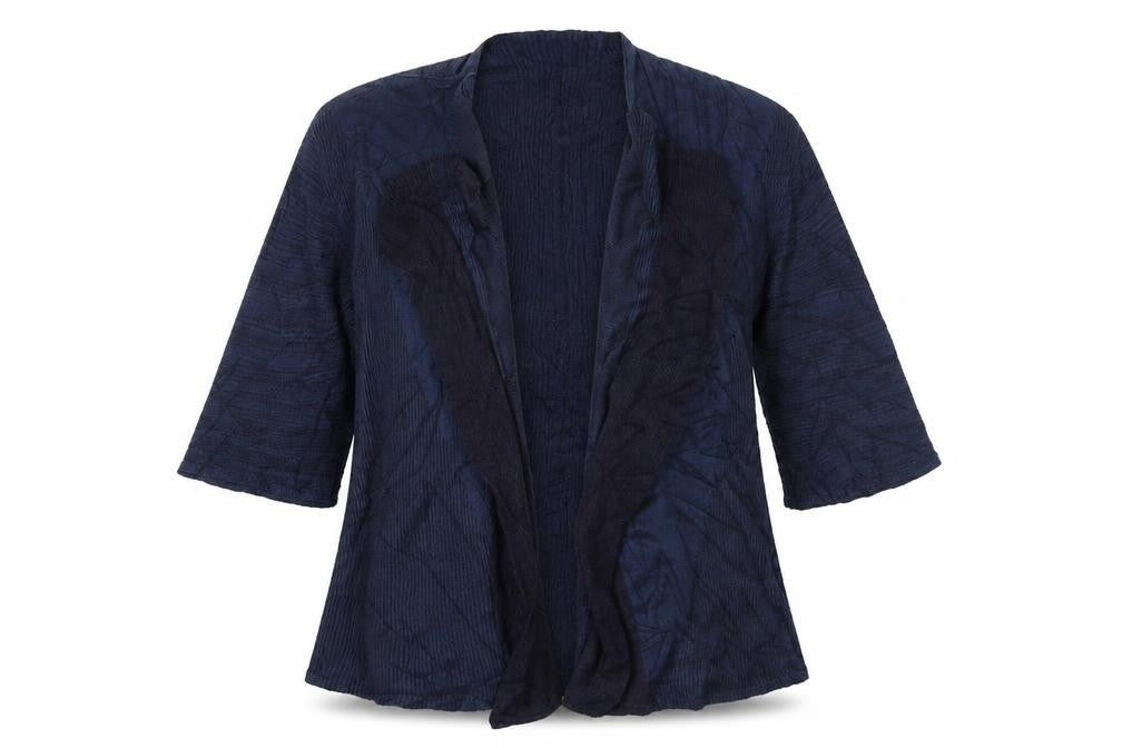 Front view of Per Una women’s blue knit cardigan jumper, size S