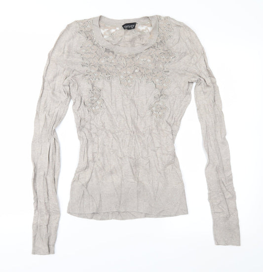 Topshop Womens Brown Floral Knit Pullover Jumper Size 8