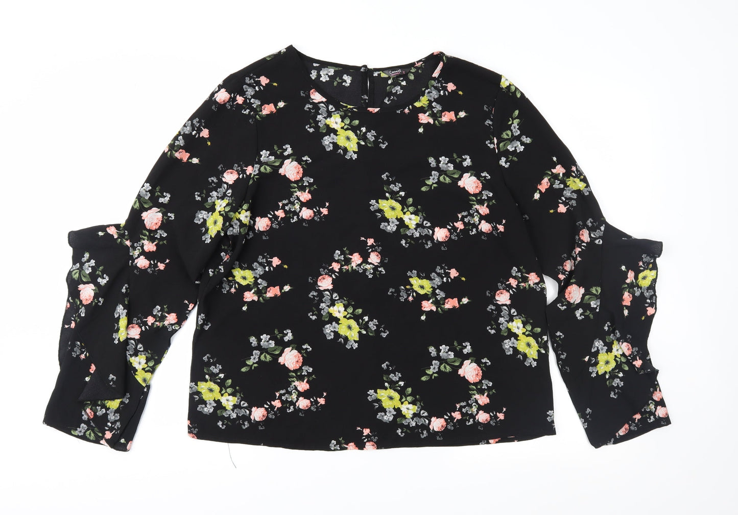 Casual Twenty4 Womens Black Floral  Basic Blouse Size 14