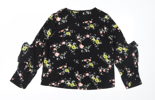 Casual Twenty4 Womens Black Floral  Basic Blouse Size 14