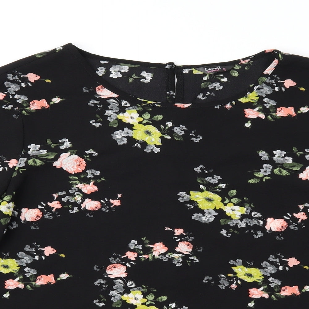 Casual Twenty4 Womens Black Floral  Basic Blouse Size 14